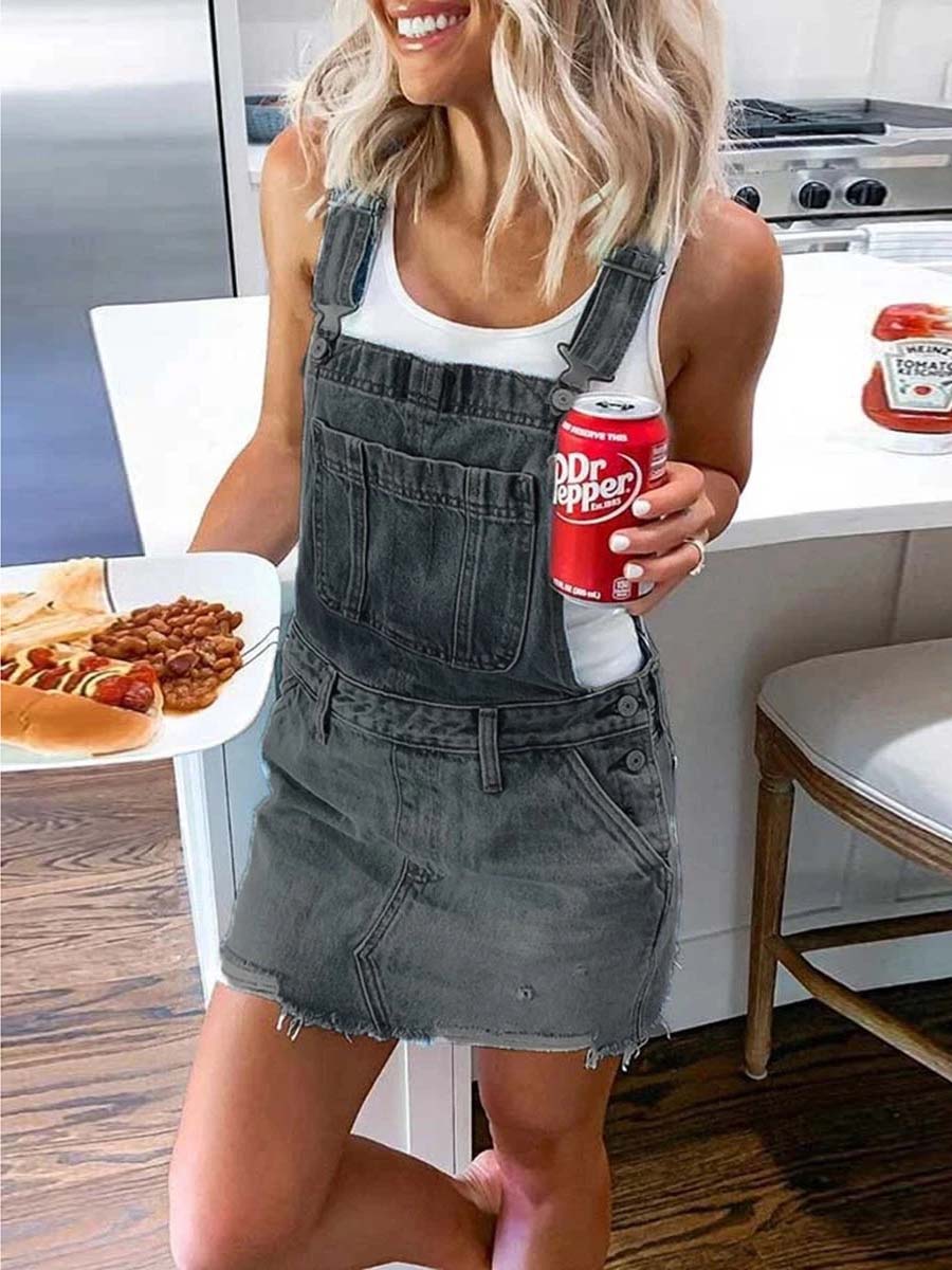 Solid Color Denim Skirt