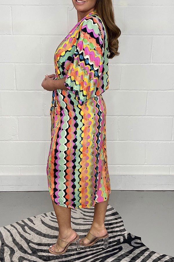 Loose High Waist Printed V-Neck Shirt Dress