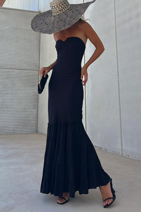 Hello Weekend Off Shoulder Back Smocked Tiered Maxi Dress