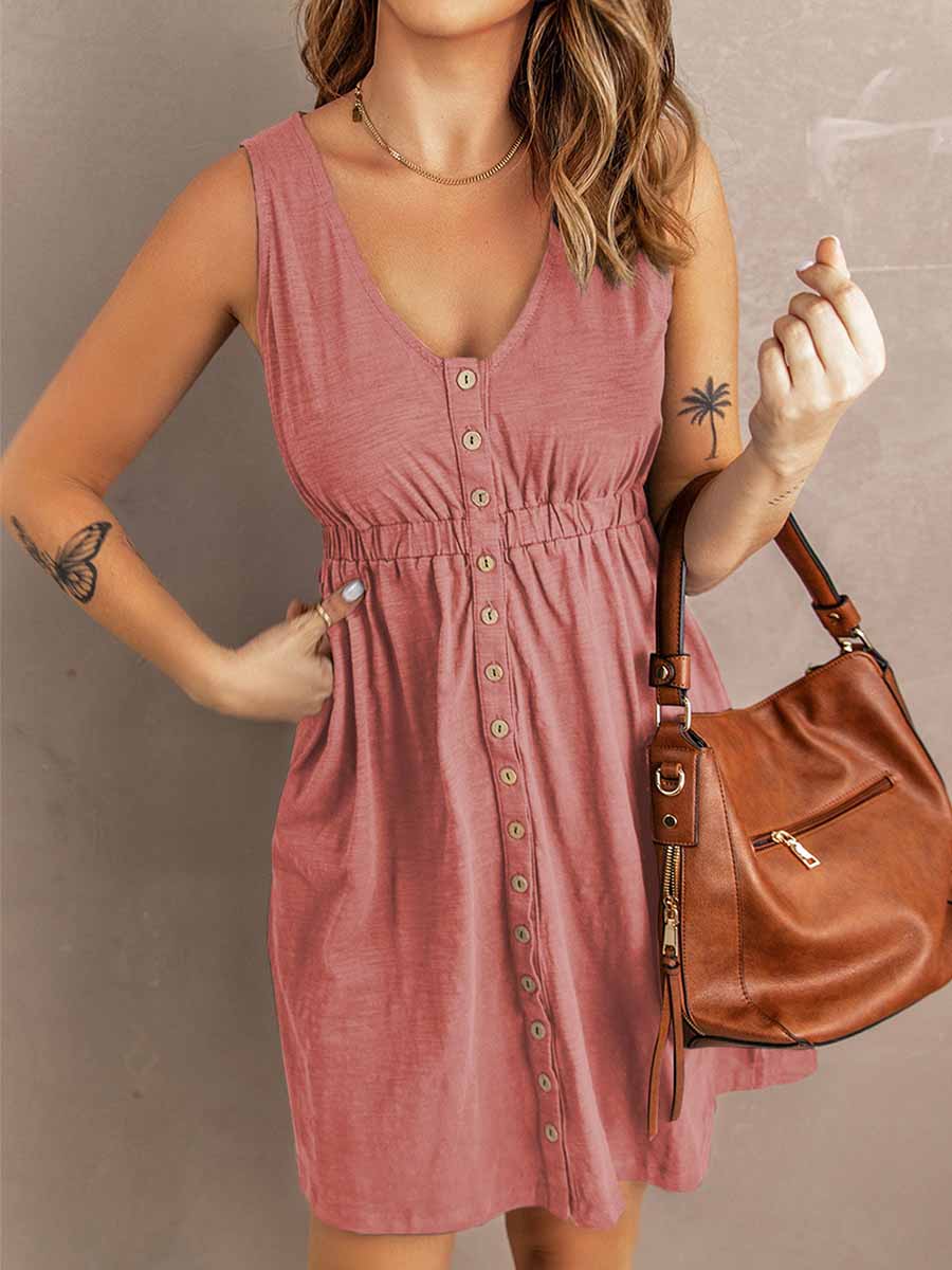 Casual Buttons Vest Dress(9 Colors)