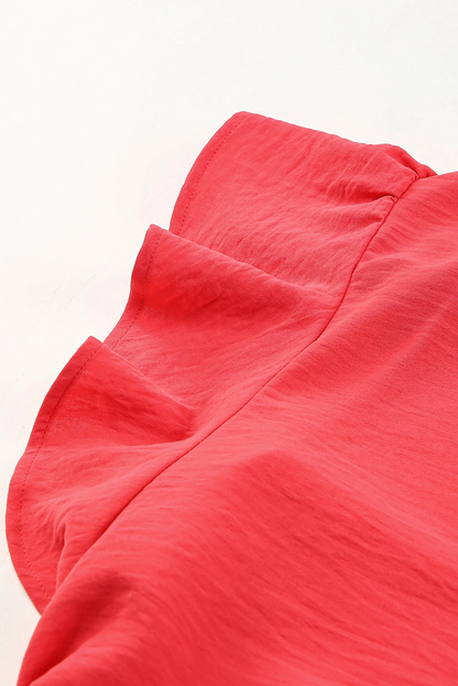 Solid V Neck Ruffle Sleeve Loose Top
