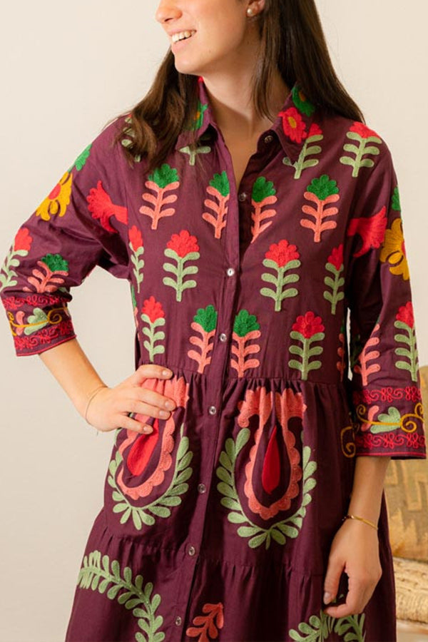 PURPLE FLOWERS SHIRT DRESS