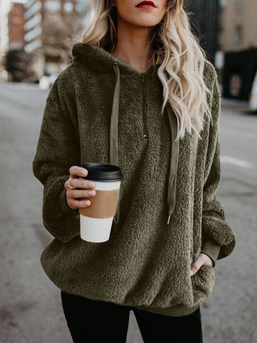 Athletic Sherpa Fluffy Hoodies Pullover with Pockets