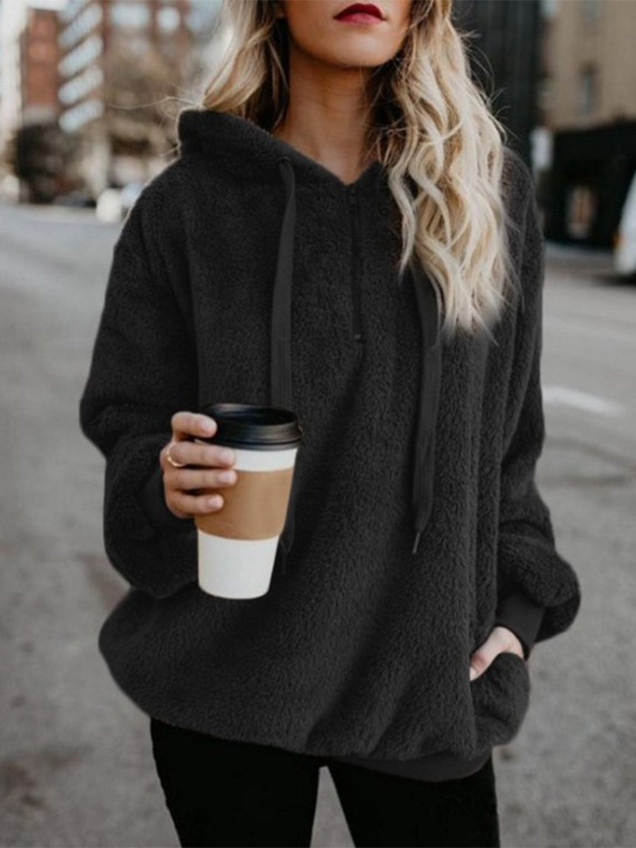 Athletic Sherpa Fluffy Hoodies Pullover with Pockets