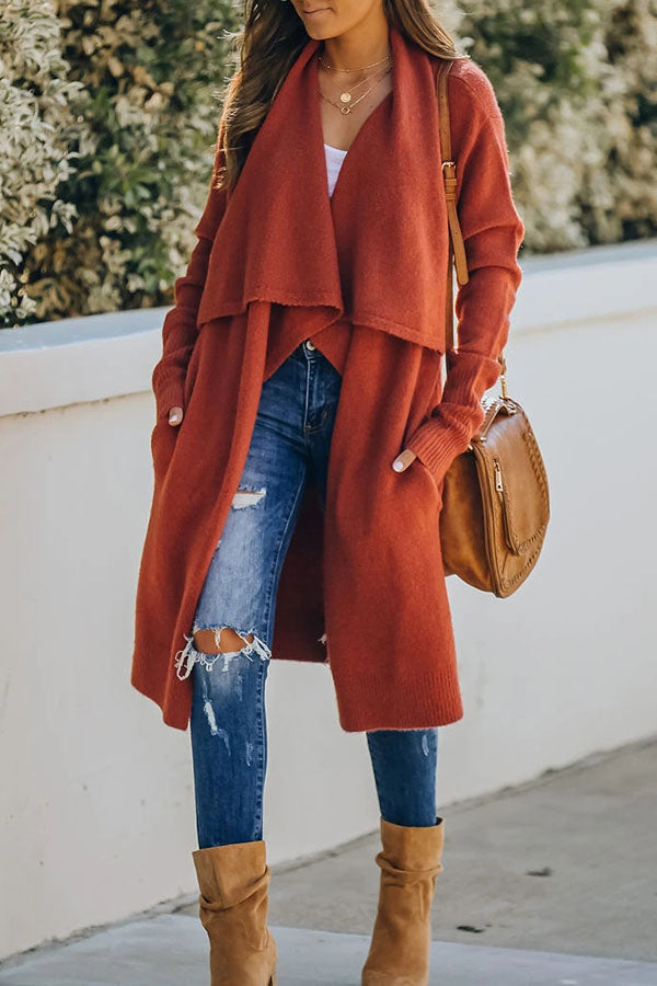 Long Sleeve Solid Color Lapel Cardigan